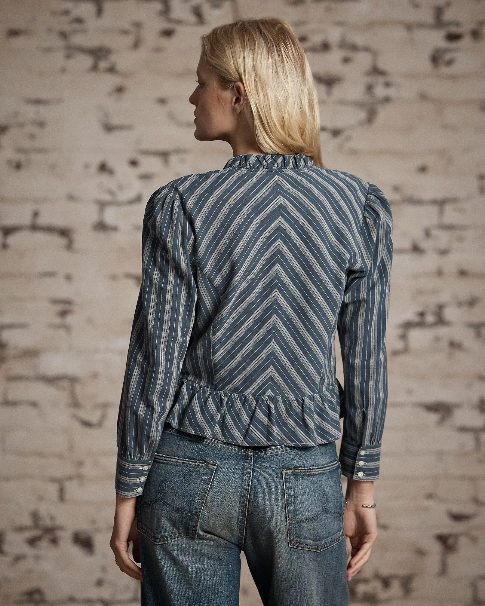 RRL Ruffle-Trim Striped Cotton Blouse sold by Cave and Post product image thumbnail 4