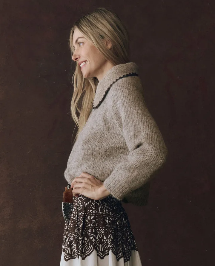 The Crochet Collar Pullover. Oat With Brown sold by Cave and Post product image thumbnail 4
