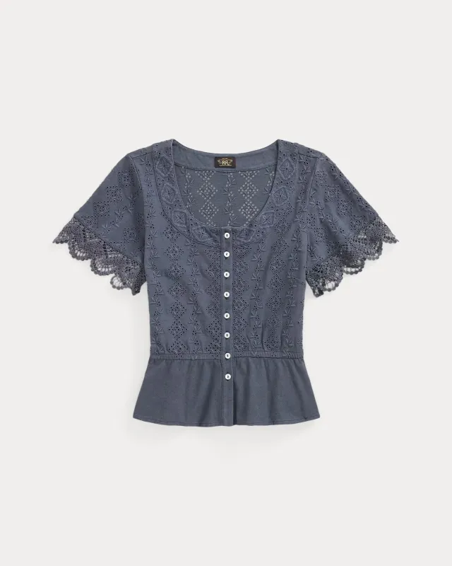 RRL Embroidered Cotton-Linen Jersey Top made by RRL