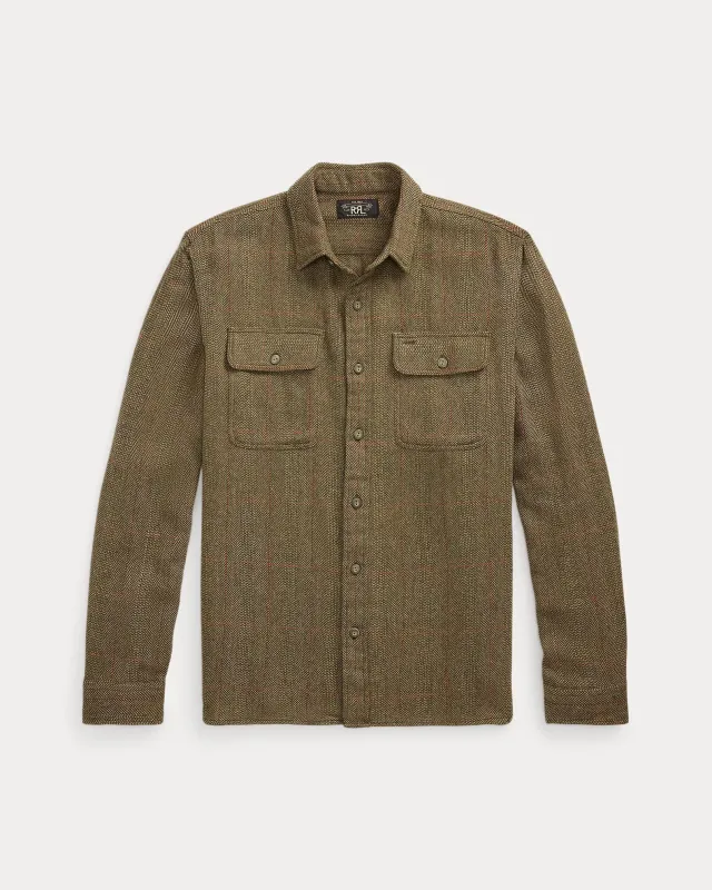 RRL Suede-Patch Herringbone Workshirt sold by Cave and Post