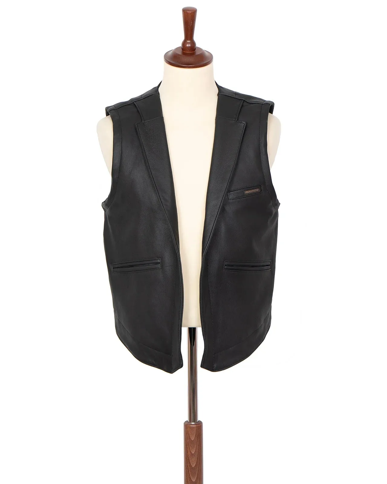 Indigofera Rick Leather Vest sold by Cave and Post