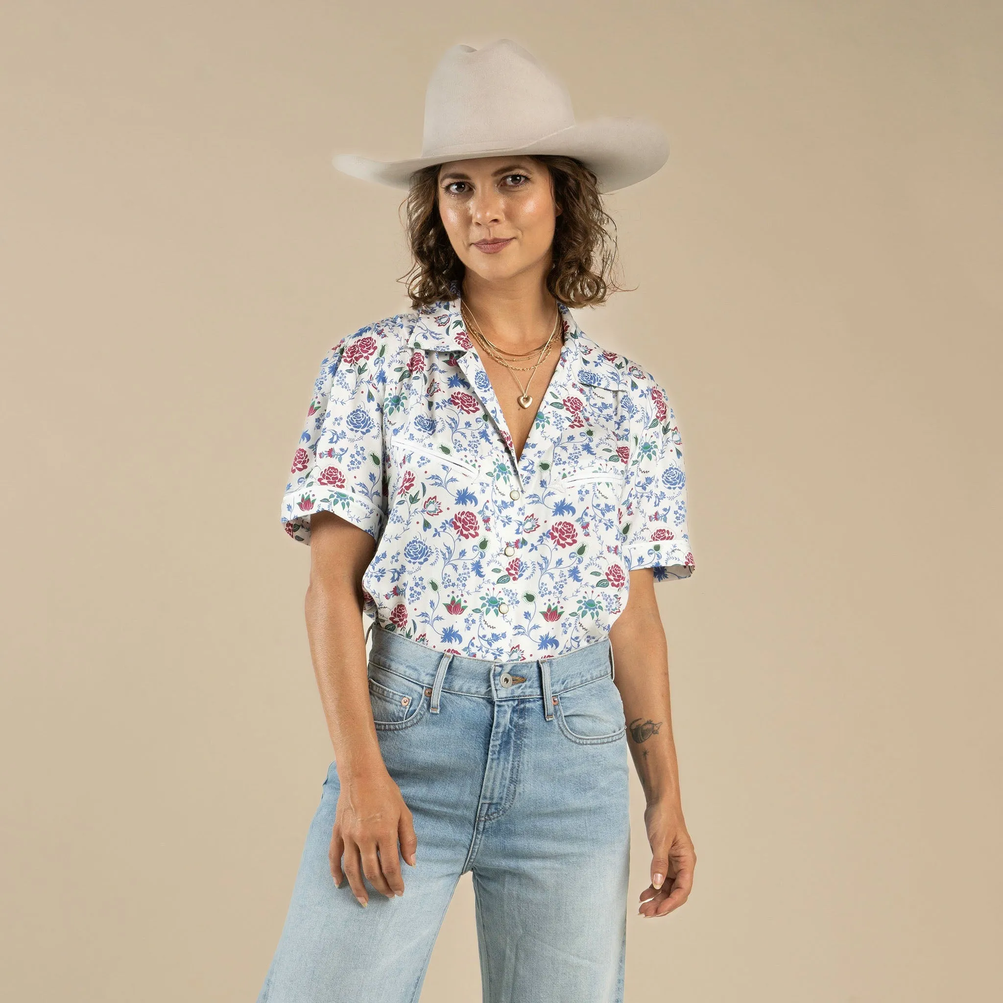 Cheyenne Western Shirt - White Floral sold by Cave and Post