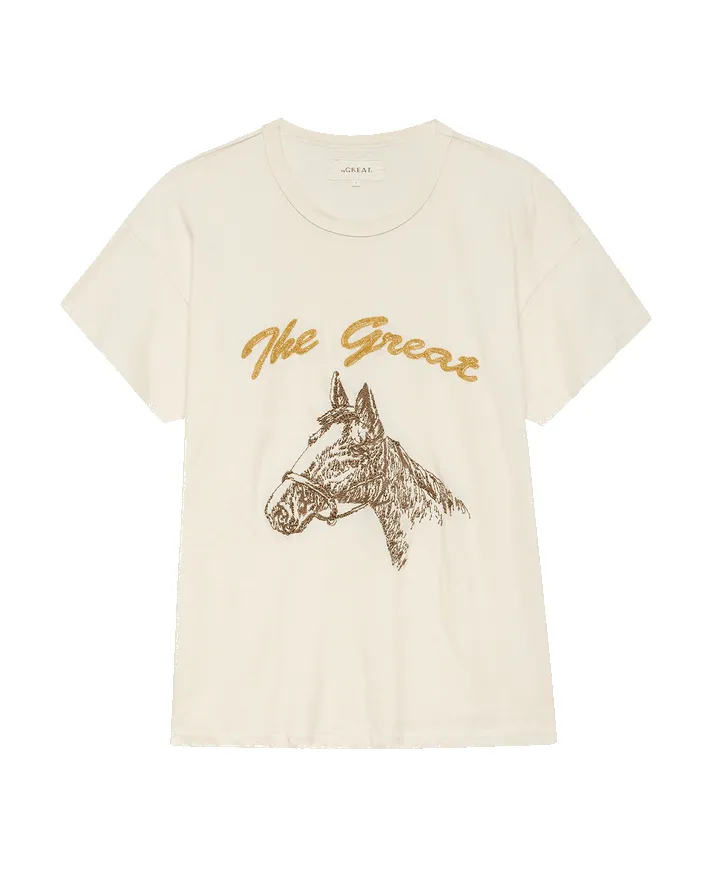 The Boxy Crew. Washed White with Spice Horse Embroidery. sold by Cave and Post product image thumbnail 5