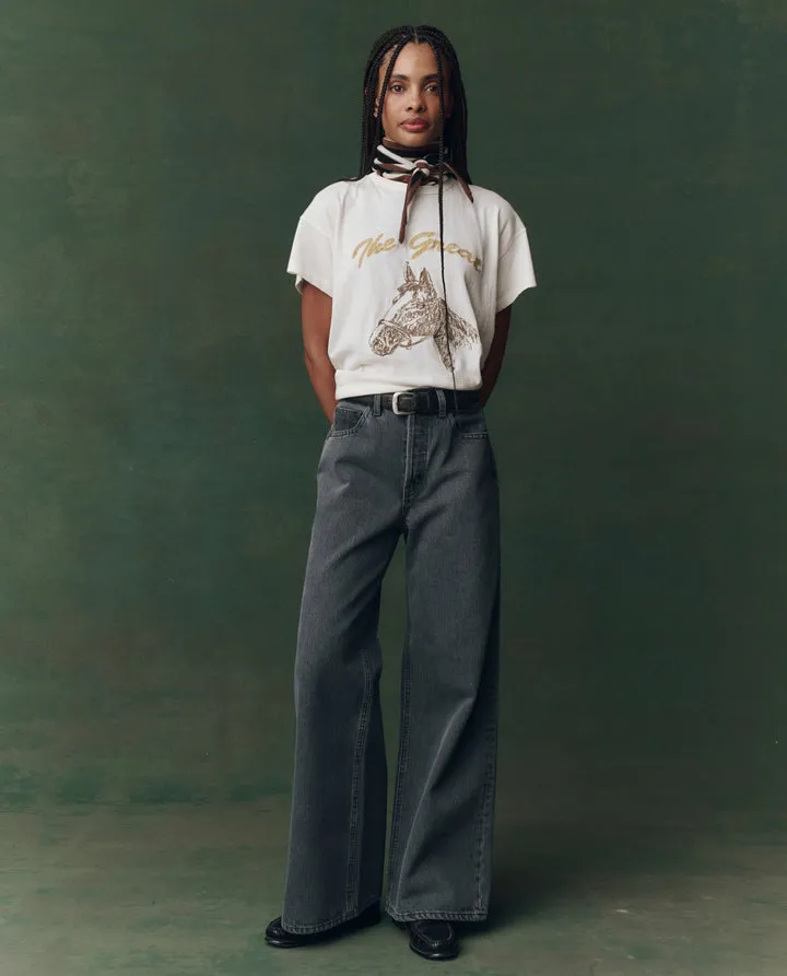 The Boxy Crew. Washed White with Spice Horse Embroidery. sold by Cave and Post product image thumbnail 4