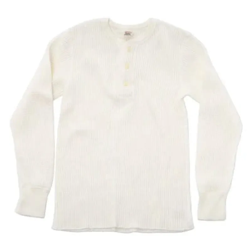 BIG WAFFLE Henley Neck T-shirt - Off White sold by Cave and Post