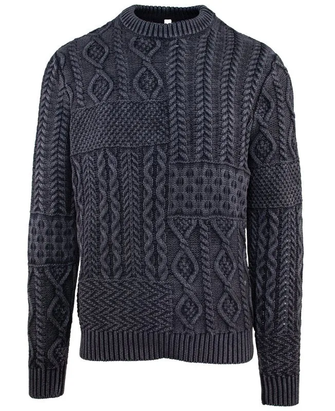 Stonewashed Patchwork 100% Cotton Sweater - Charcoal sold by Cave and Post