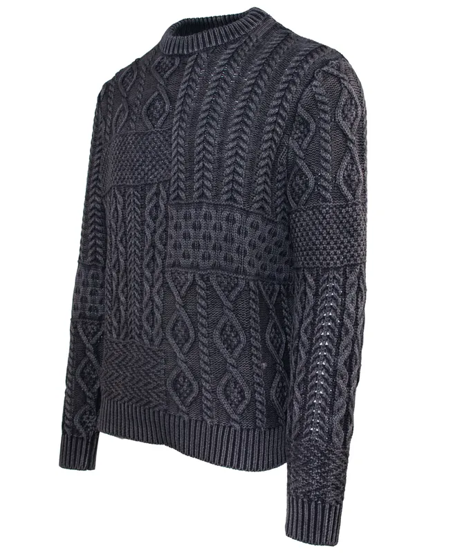 Stonewashed Patchwork 100% Cotton Sweater - Charcoal sold by Cave and Post product image thumbnail 3