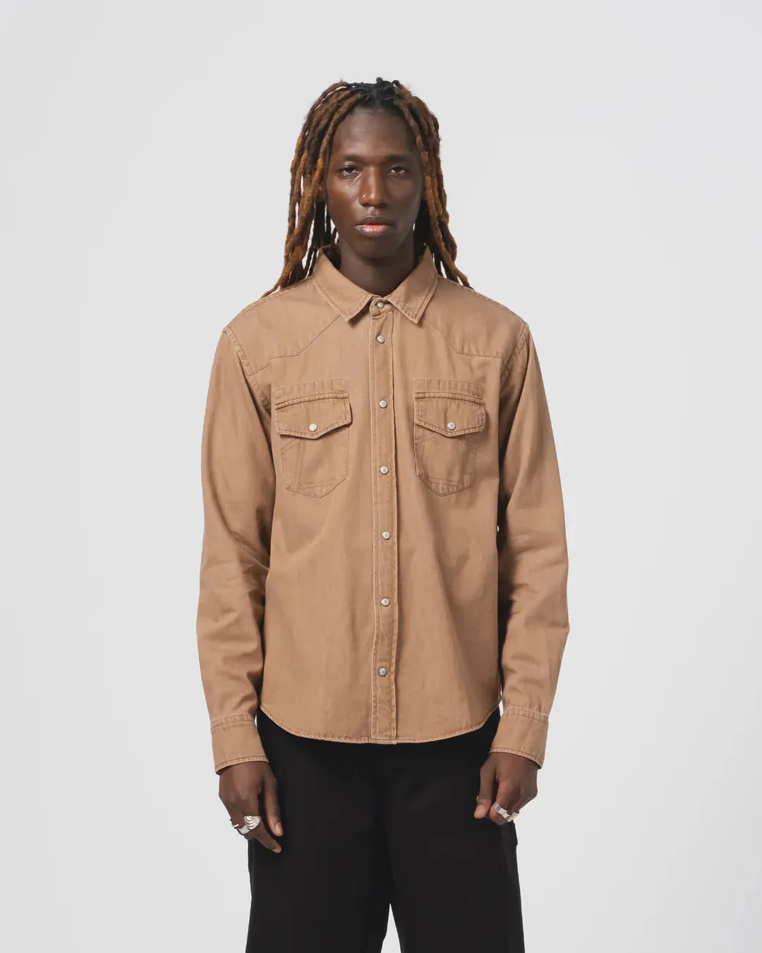 Western Shirt Twill Denim Brown sold by Cave and Post