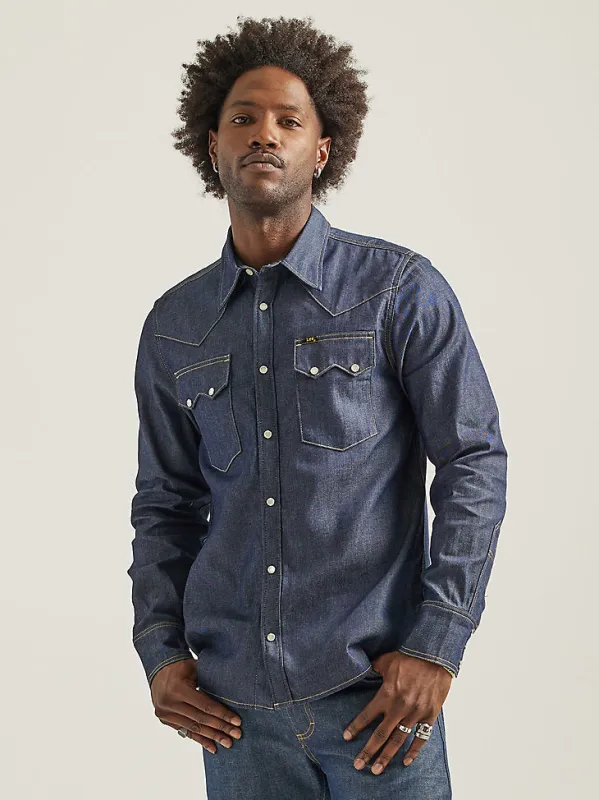 MEN'S LEE 101 WESTERN SHIRT IN DRY (DARK INDIGO) sold by Cave and Post