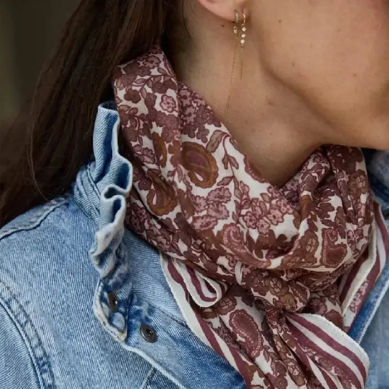 Small Cotton Arabesque Scarf - Bordeaux sold by Cave and Post