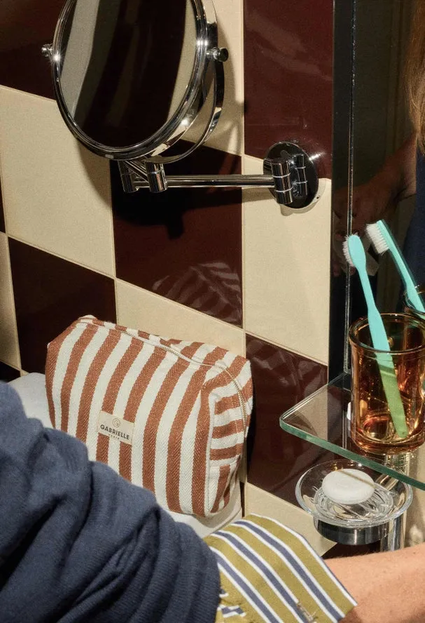 Moka Stripes Cotton Toiletry Bag sold by Cave and Post