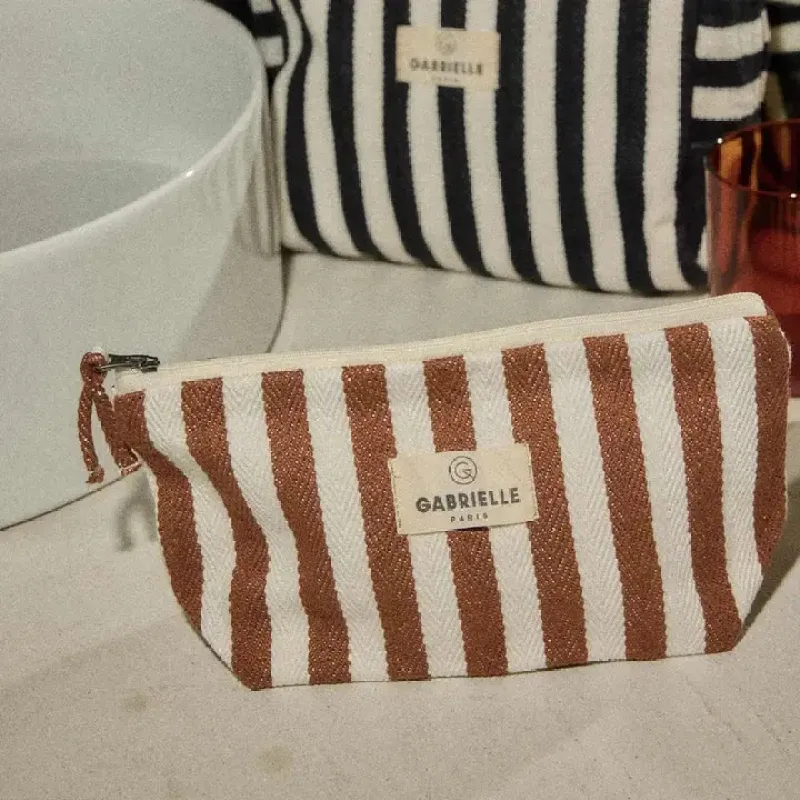 Moka Stripes Cotton Beauty Pouch sold by Cave and Post
