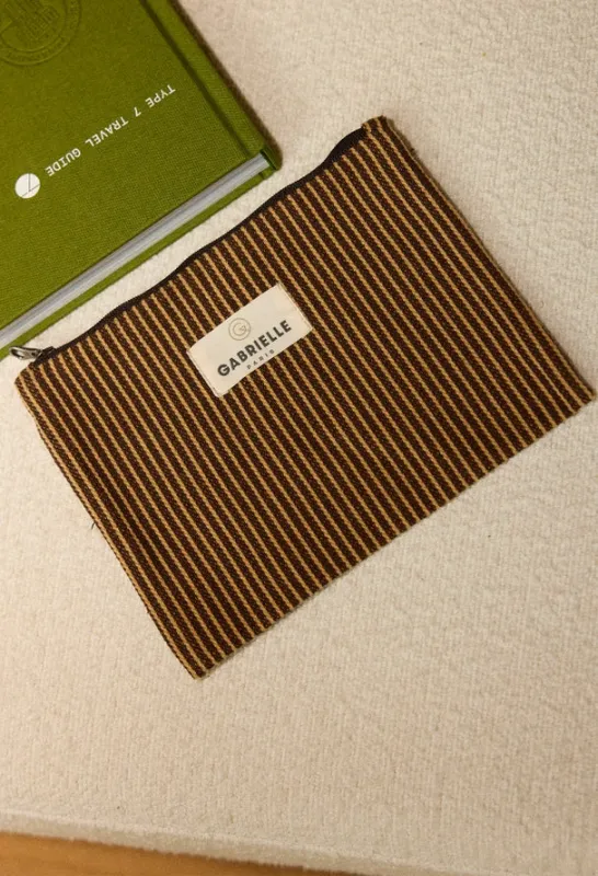 Small Cotton Pouch Coffee Stripes sold by Cave and Post