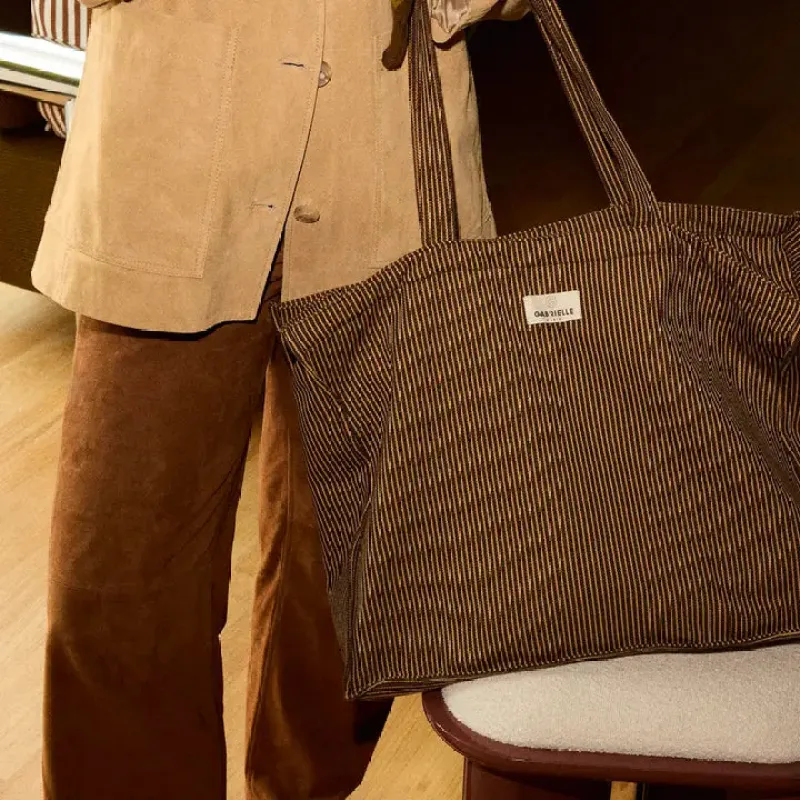 Cotton Weekend Bag Coffee Stripes sold by Cave and Post