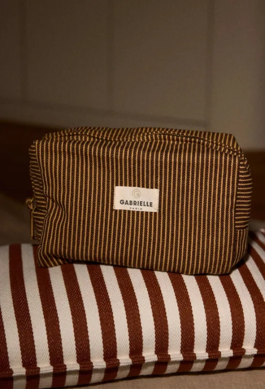 Cotton Toiletry Bag Coffee Stripes sold by Cave and Post