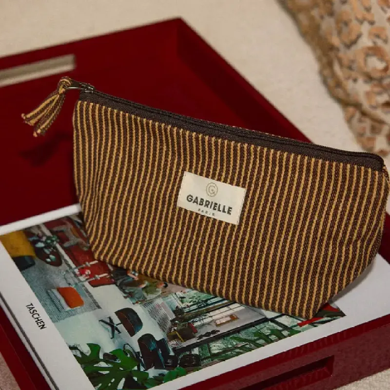 Coffee Stripes Cotton Beauty Pouch sold by Cave and Post