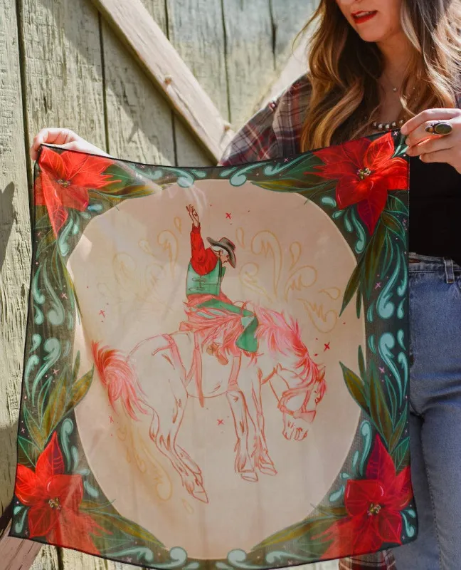 Cowboy Christmas Bronc Holiday Silk Scarf Wild Rag sold by Cave and Post