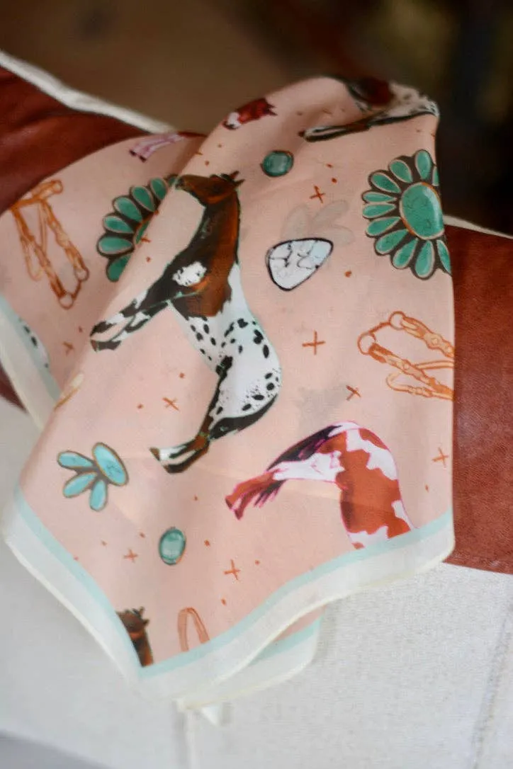 Western Silk Wild Rag Horses and Turquoise Peach Scarf sold by Cave and Post product image thumbnail 5