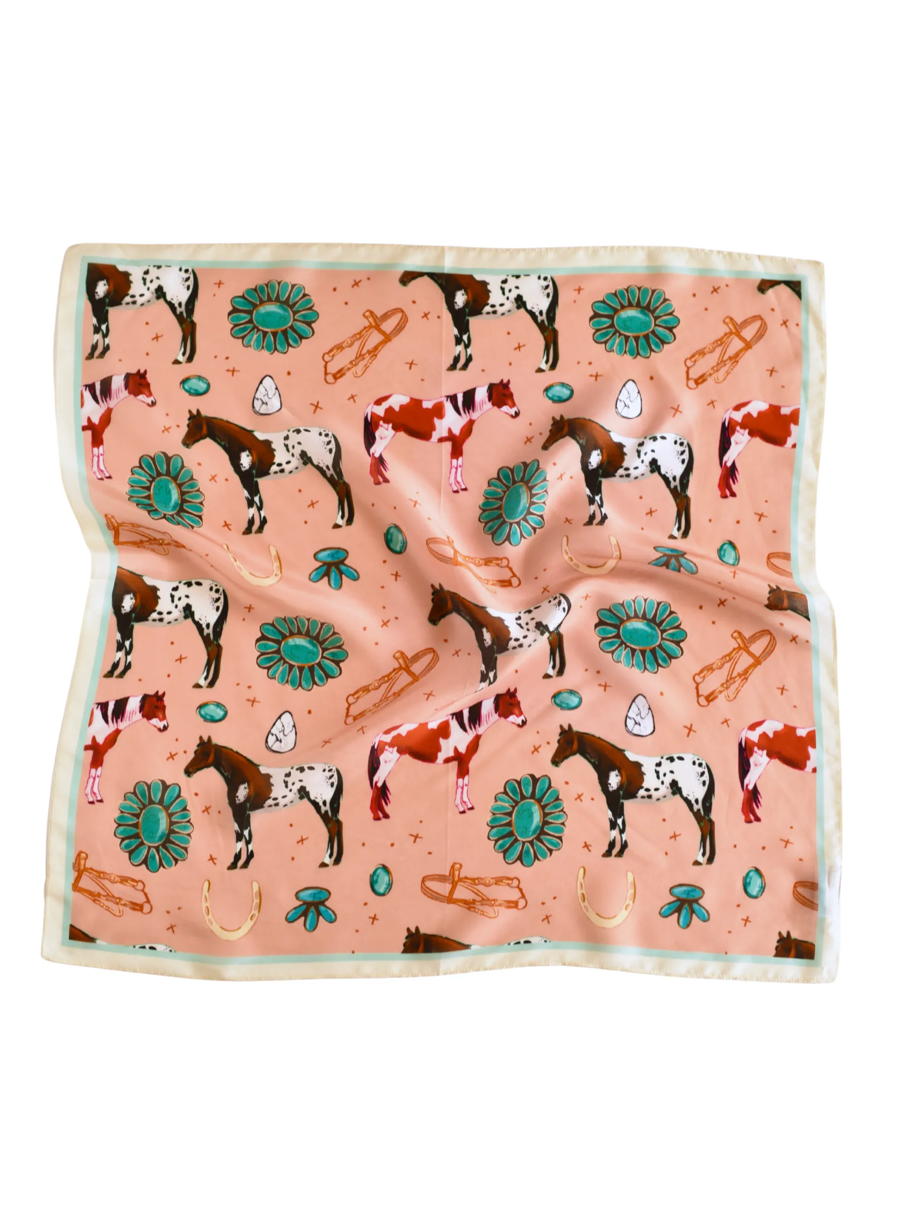Western Silk Wild Rag Horses and Turquoise Peach Scarf sold by Cave and Post product image thumbnail 2