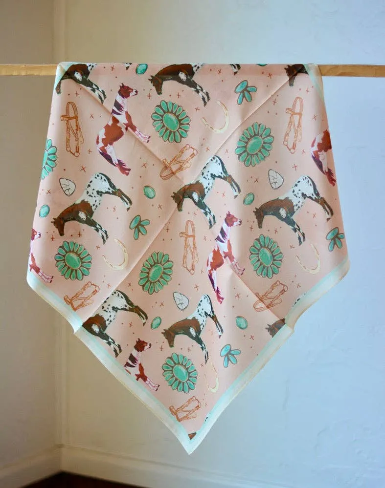 Western Silk Wild Rag Horses and Turquoise Peach Scarf sold by Cave and Post product image thumbnail 3