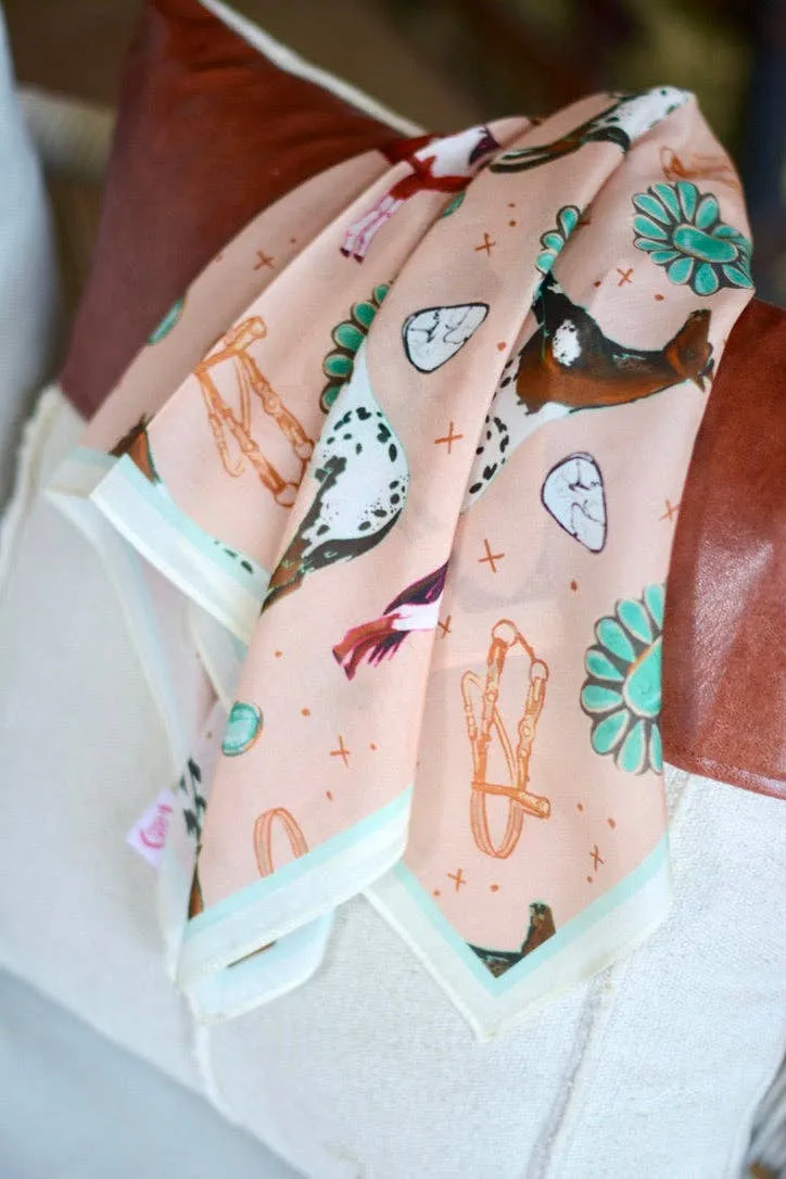 Western Silk Wild Rag Horses and Turquoise Peach Scarf sold by Cave and Post product image thumbnail 4