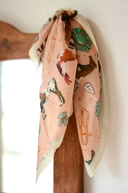 Western Silk Wild Rag Horses and Turquoise Peach Scarf sold by Cave and Post