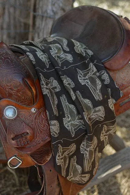 Western Saddle in Arena Brown Cowgirl Silk Scarf Wild Rag Ready-to-gift sold by Cave and Post product image thumbnail 5