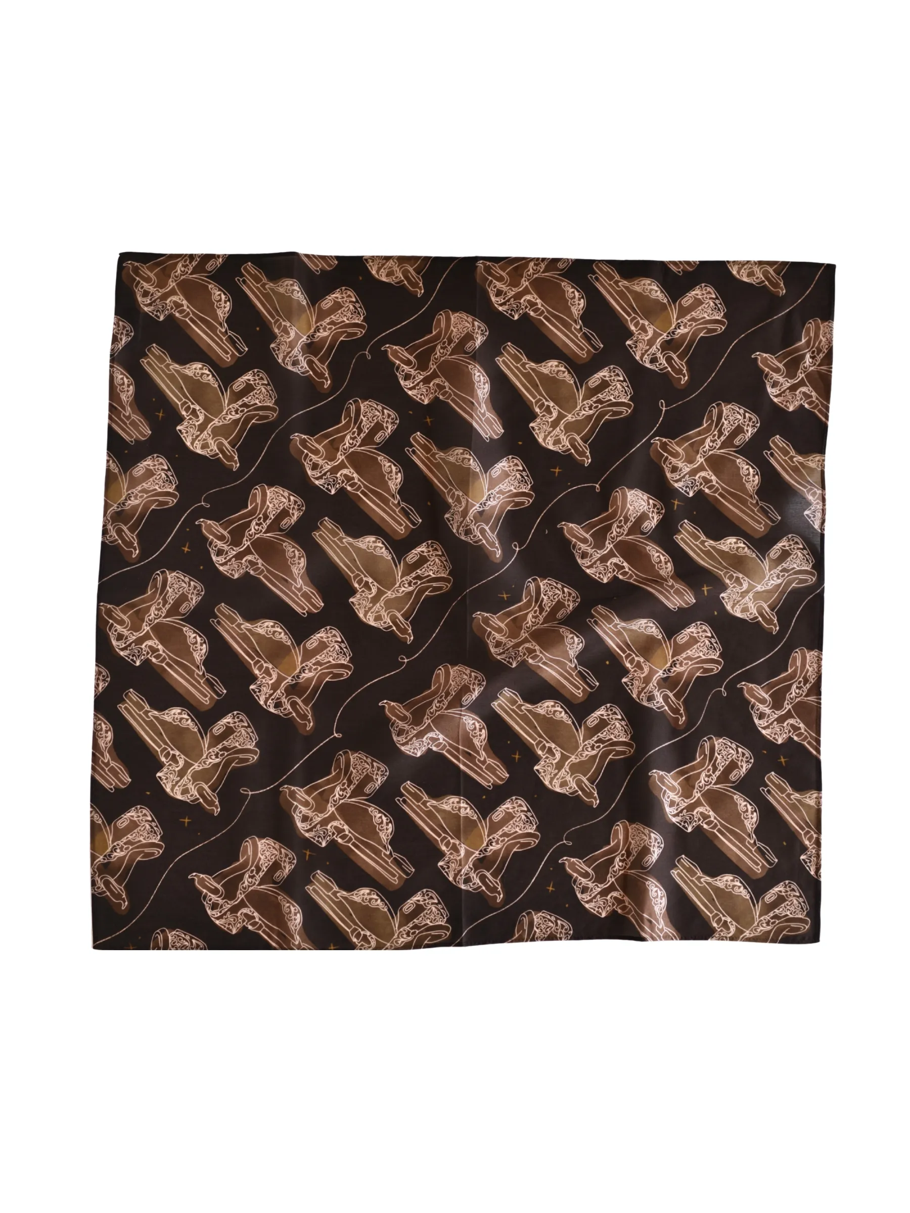 Western Saddle in Arena Brown Cowgirl Silk Scarf Wild Rag Ready-to-gift sold by Cave and Post product image thumbnail 2