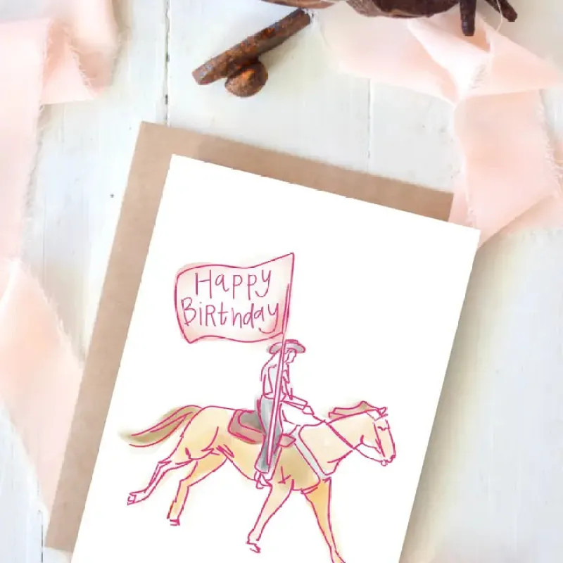 Birthday Flag Bearer Western Cowgirl Blank Birthday Card sold by Cave and Post