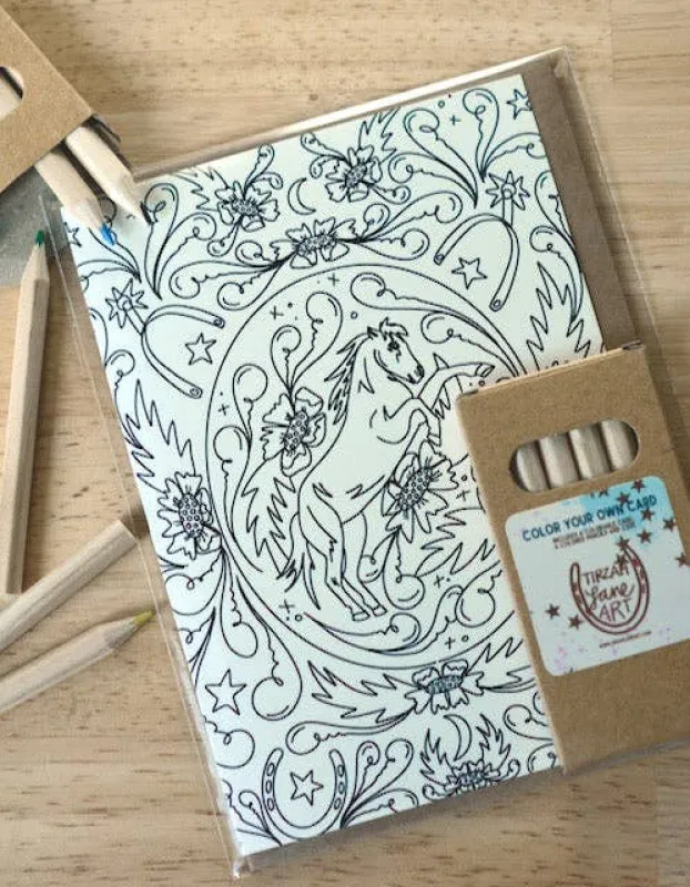 Floral Bucking Bronco Horse Western Color Your Own Card Everyday sold by Cave and Post