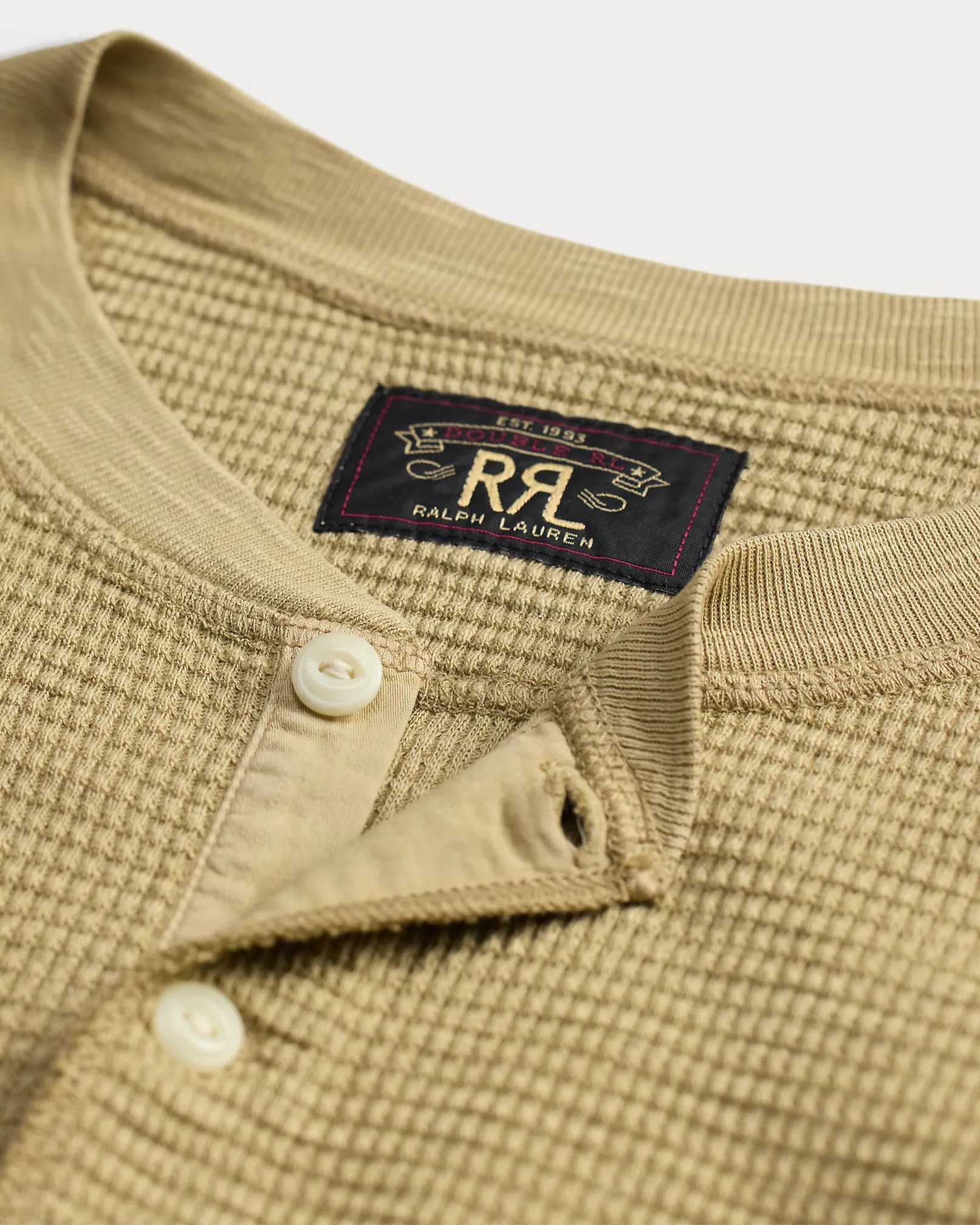RRL Garment-Dyed Waffle-Knit Henley Shirt sold by Cave and Post product image thumbnail 3