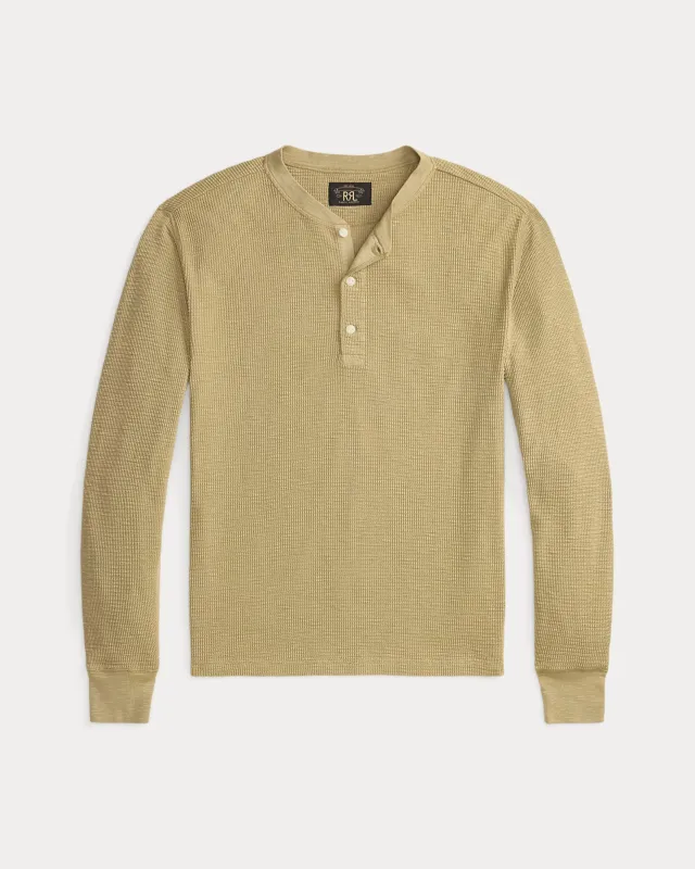 RRL Garment-Dyed Waffle-Knit Henley Shirt sold by Cave and Post