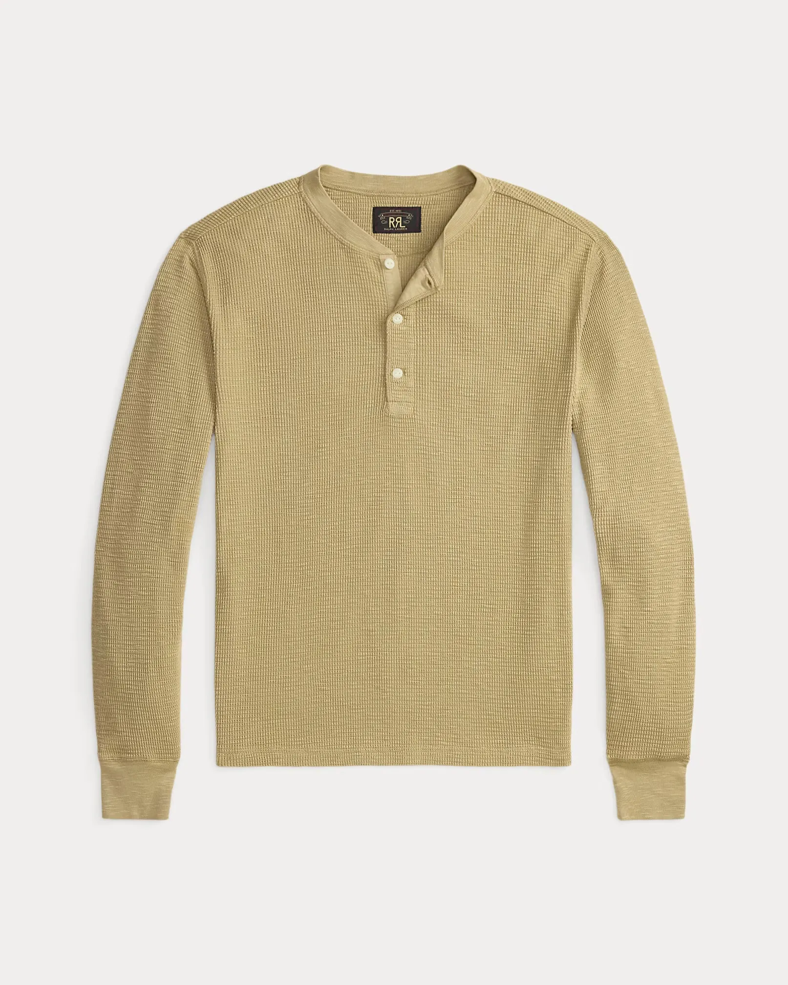 RRL Garment-Dyed Waffle-Knit Henley Shirt sold by Cave and Post