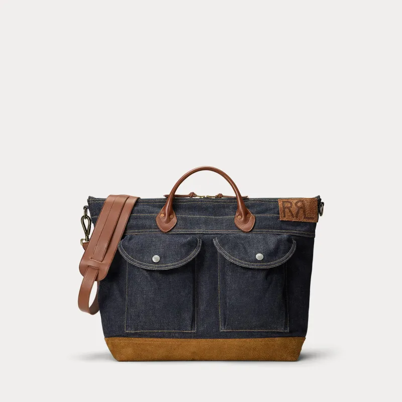 RRL Leather-Trim Indigo Denim Tote sold by Cave and Post