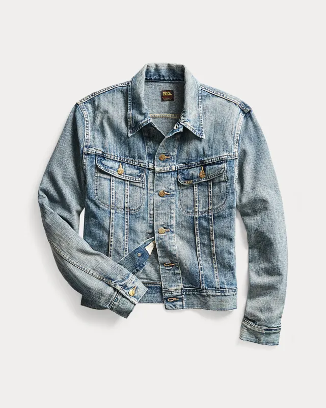 RRL Leeland Indigo Denim Trucker Jacket sold by Cave and Post
