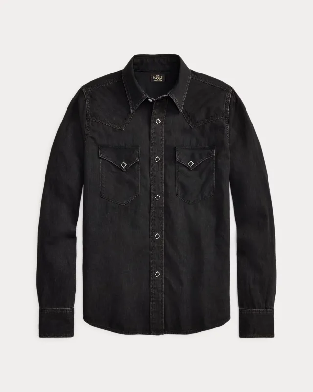RRL Embroidered Denim Western Shirt sold by Cave and Post