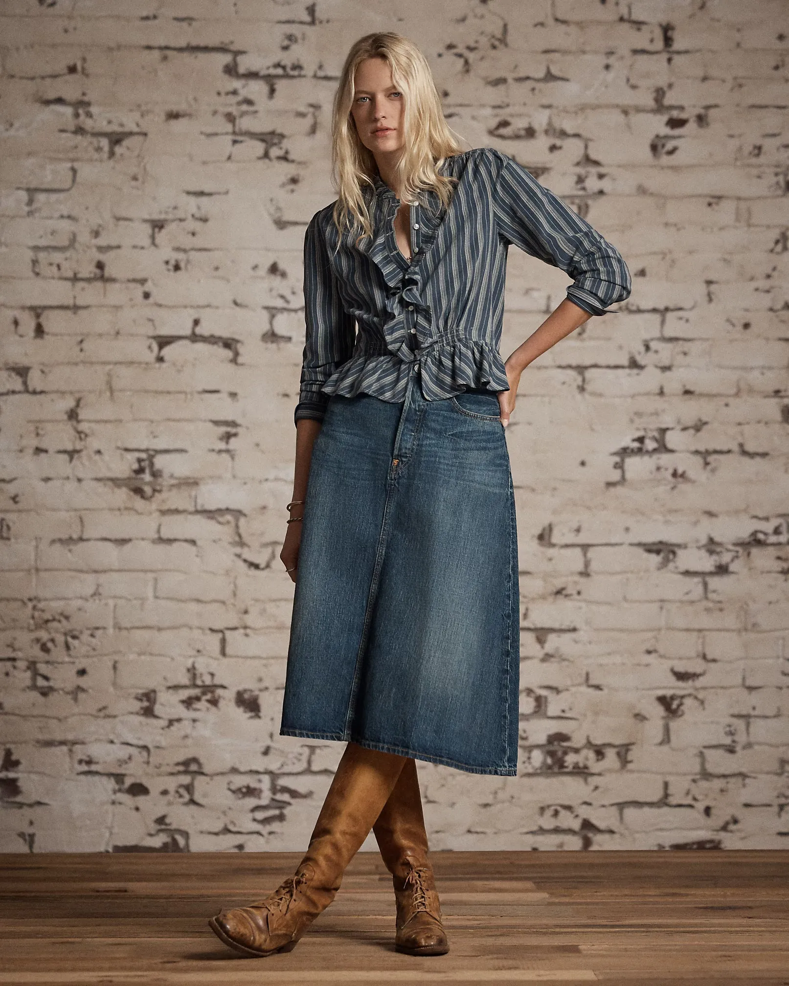 RRL Indigo Selvedge Denim Skirt sold by Cave and Post