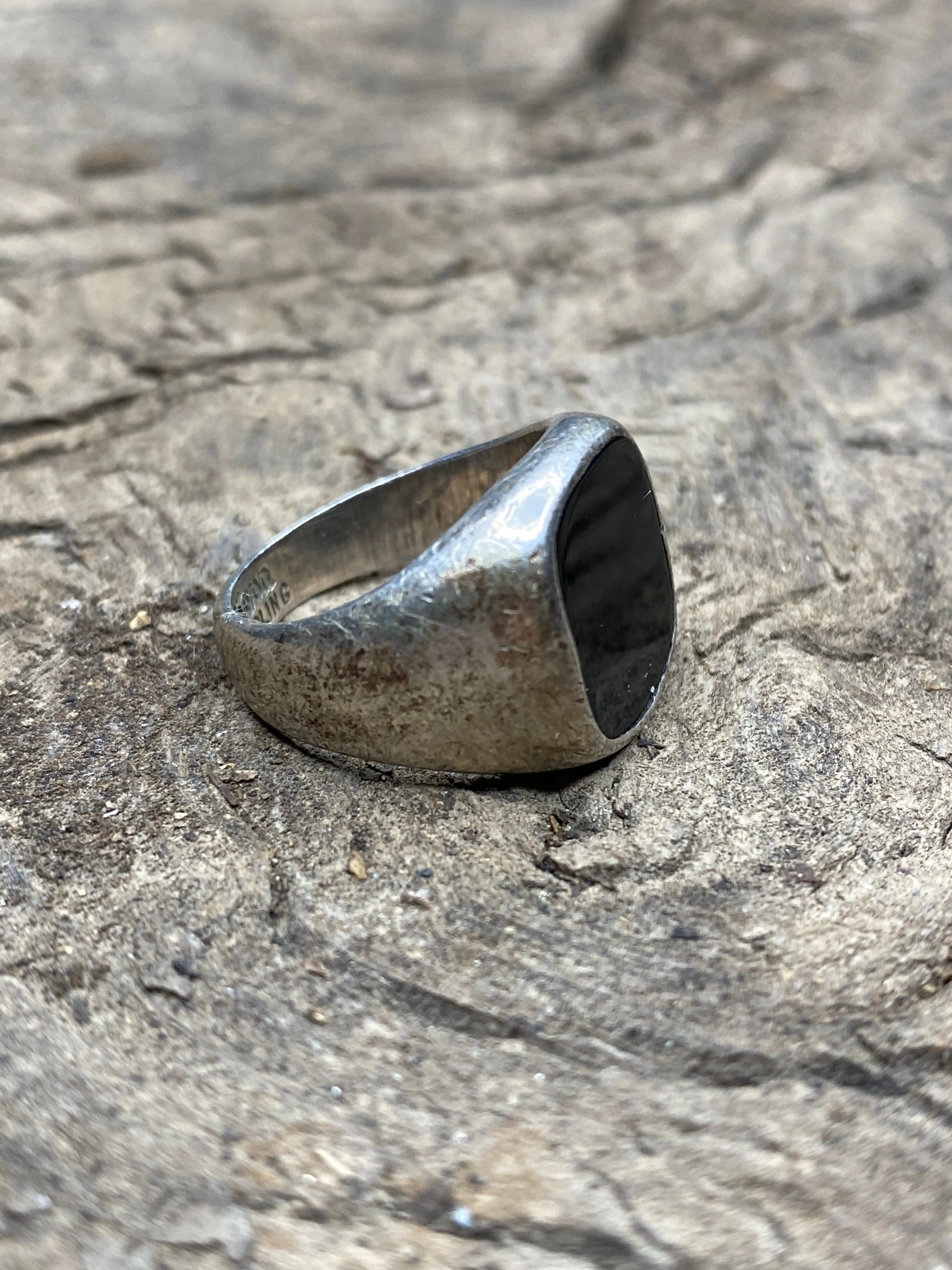 Vintage Black Onyx Sterling Silver Men's Signet Ring - Size 7.5 sold by Cave and Post product image thumbnail 2