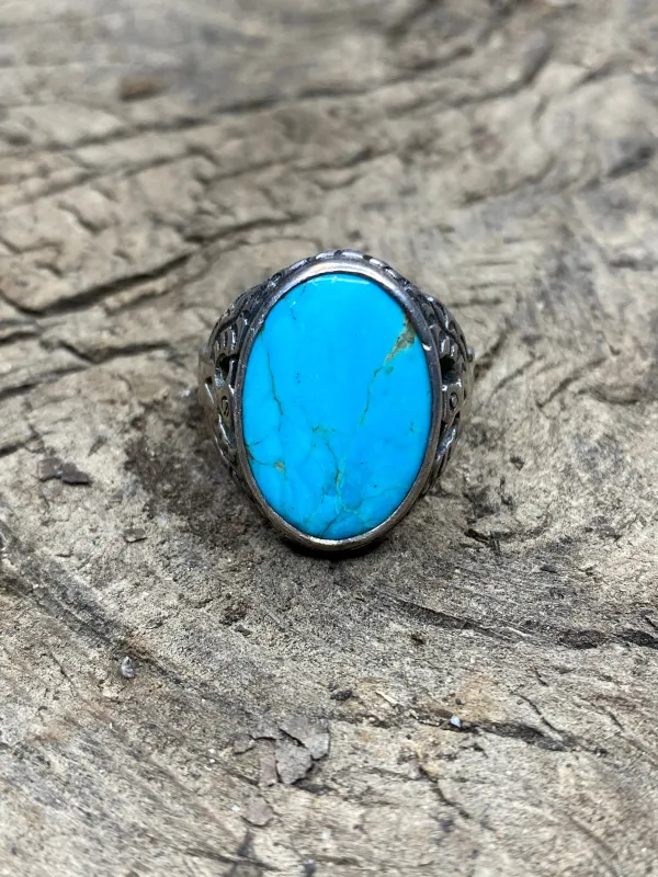 Vintage Turquoise Silver Men's Ring - Size 12 sold by Cave and Post