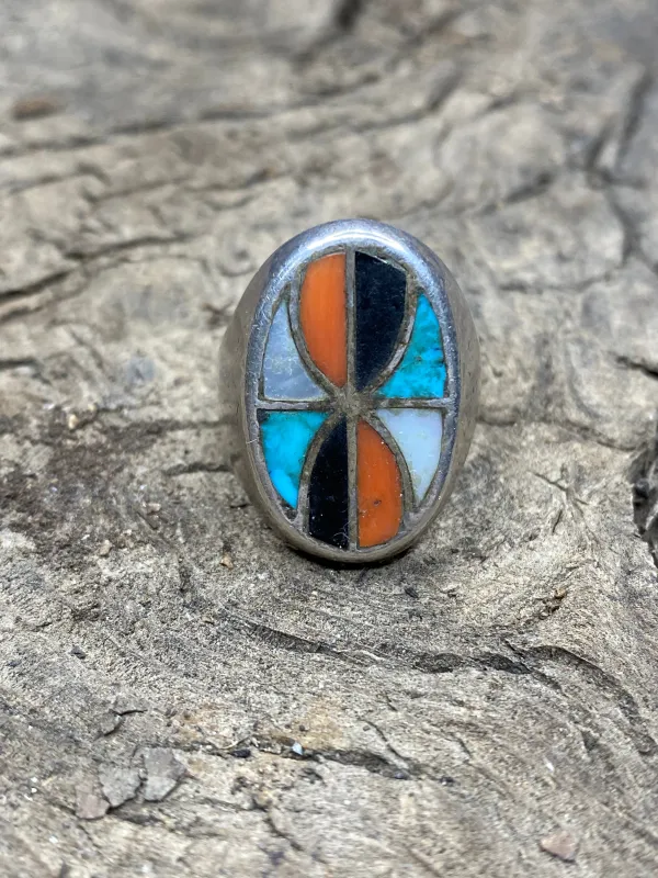 Vintage Turquoise and Silver Mixed Stone Men's Ring - Size 10 made by Cave and Post
