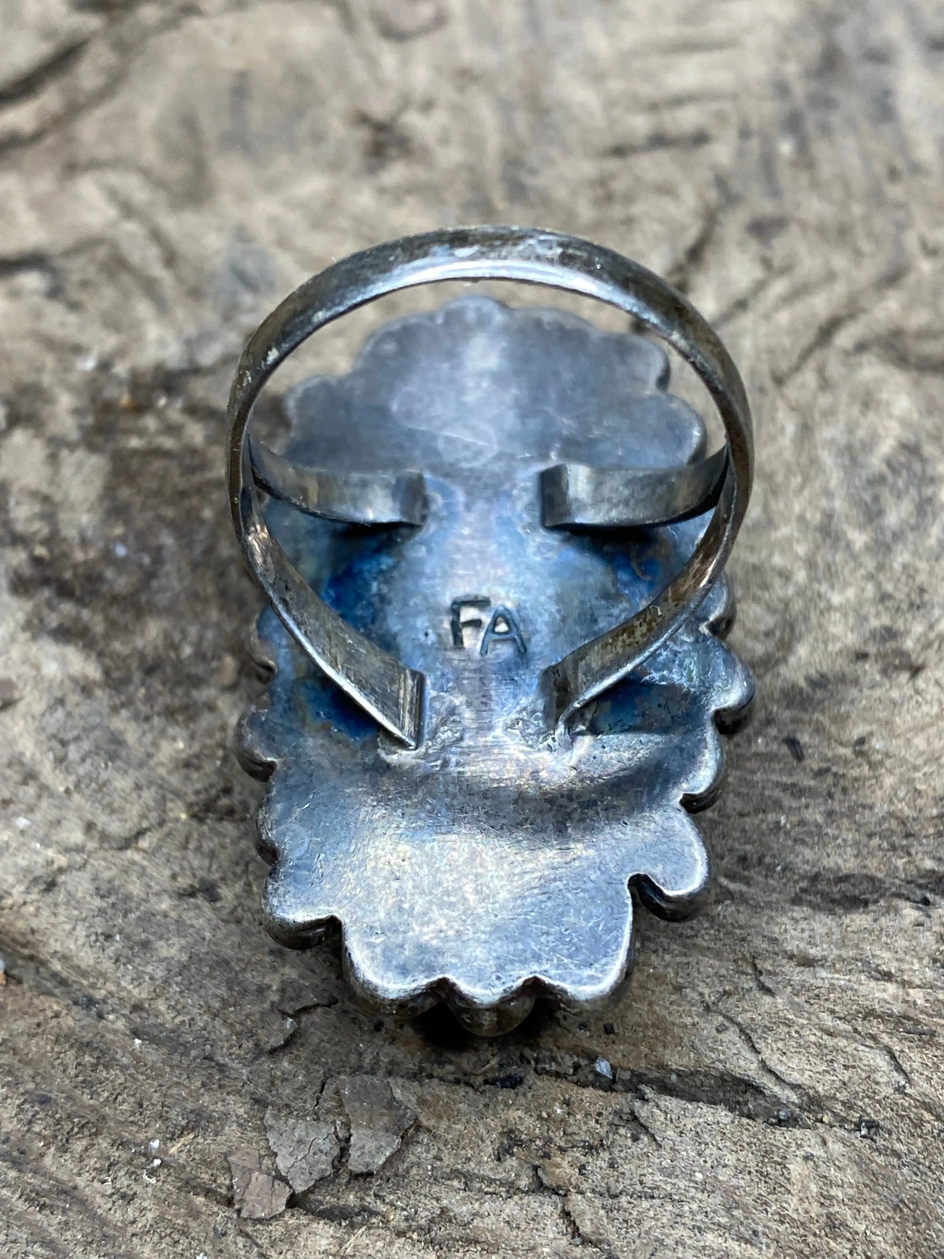 Vintage Turquoise and Mother of Pearl Silver Ring - Size 8 sold by Cave and Post product image thumbnail 4