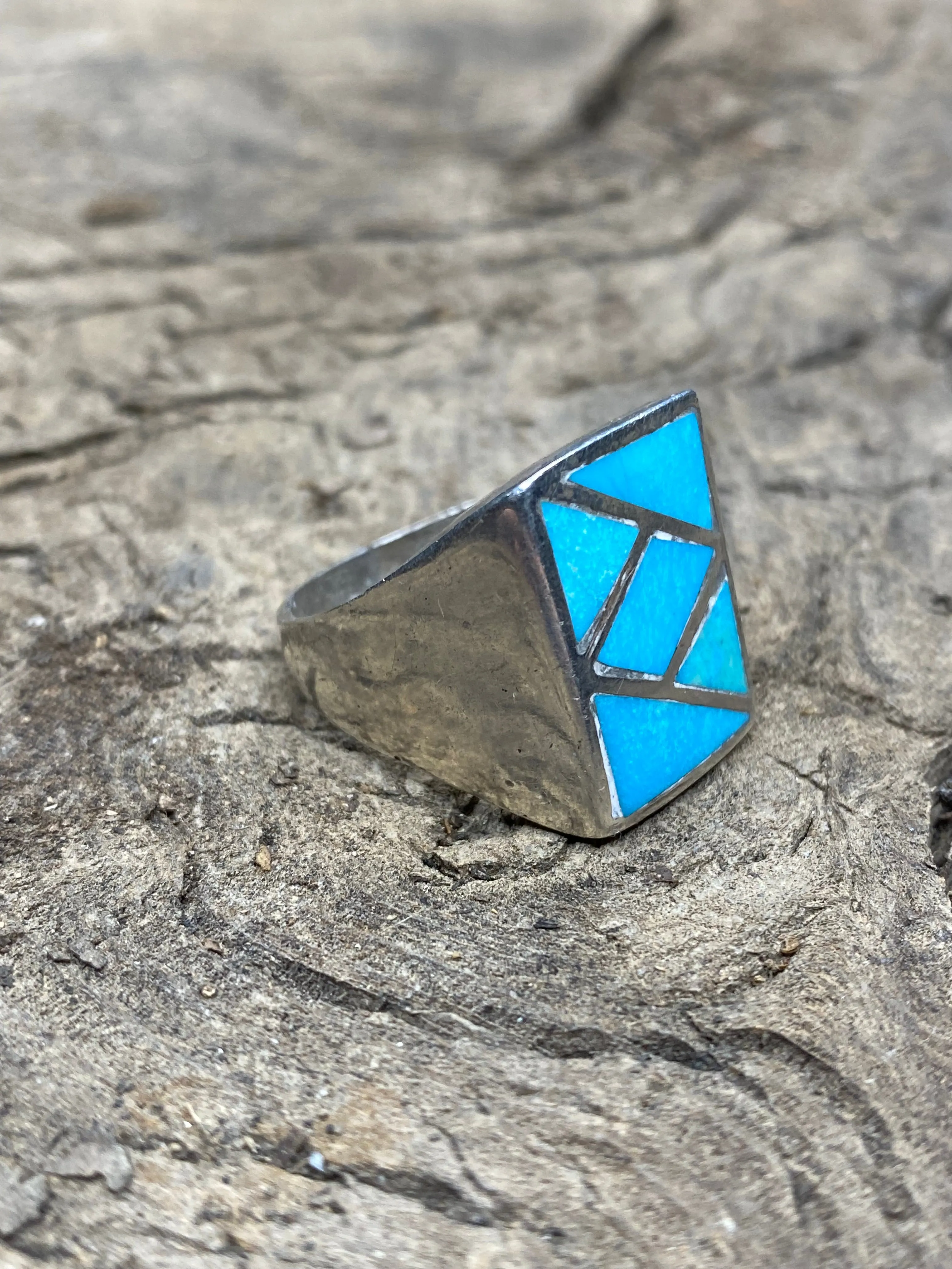 Vintage Turquoise Silver Inlay Men's Ring - Size 10.5 sold by Cave and Post product image thumbnail 2