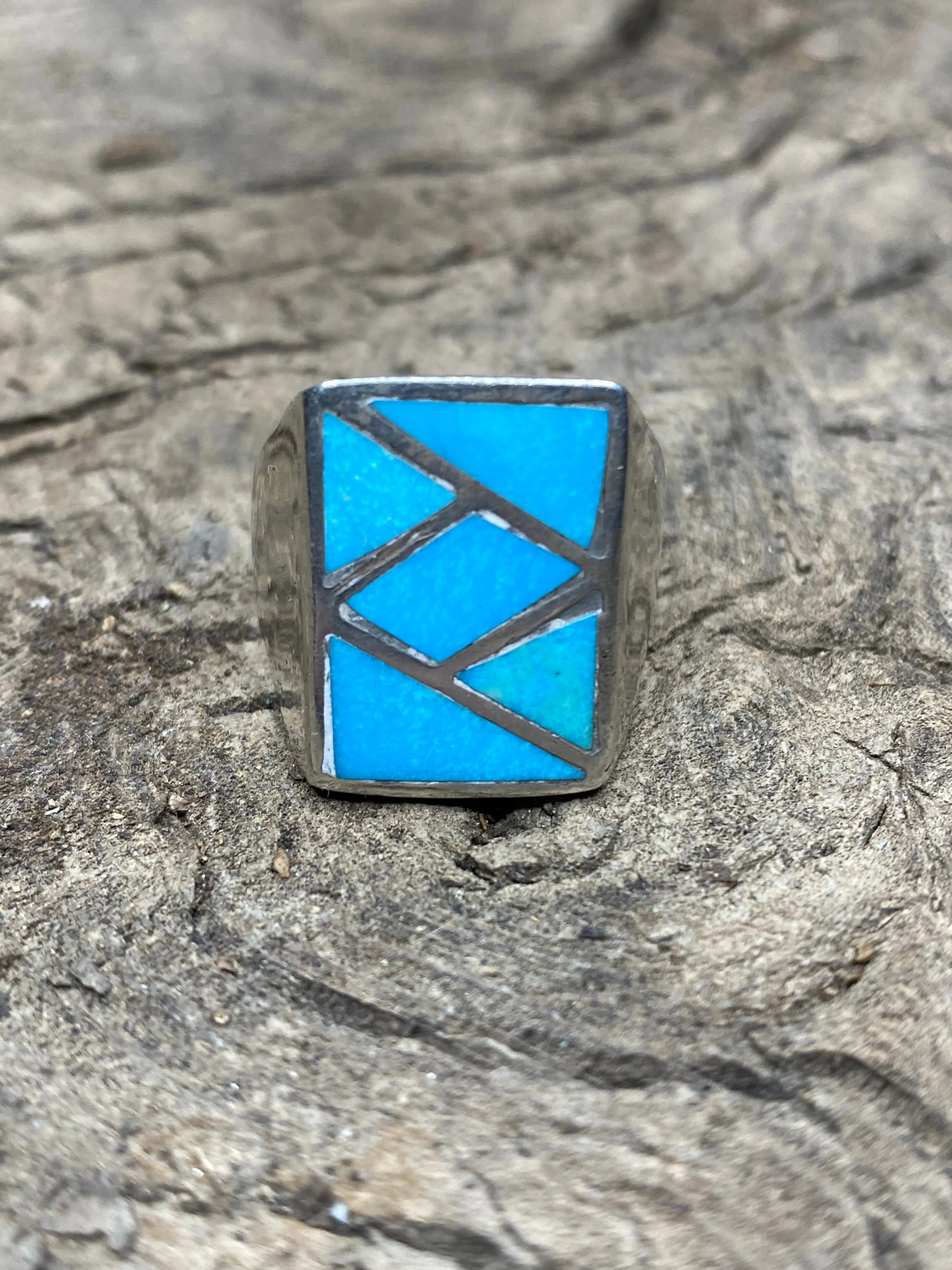 Vintage Turquoise Silver Inlay Men's Ring - Size 10.5 sold by Cave and Post