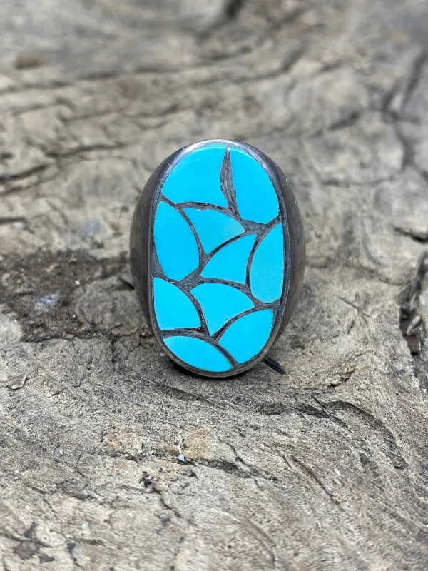 Vintage Turquoise Silver Inlay Men's Ring - Size 10 made by Cave and Post