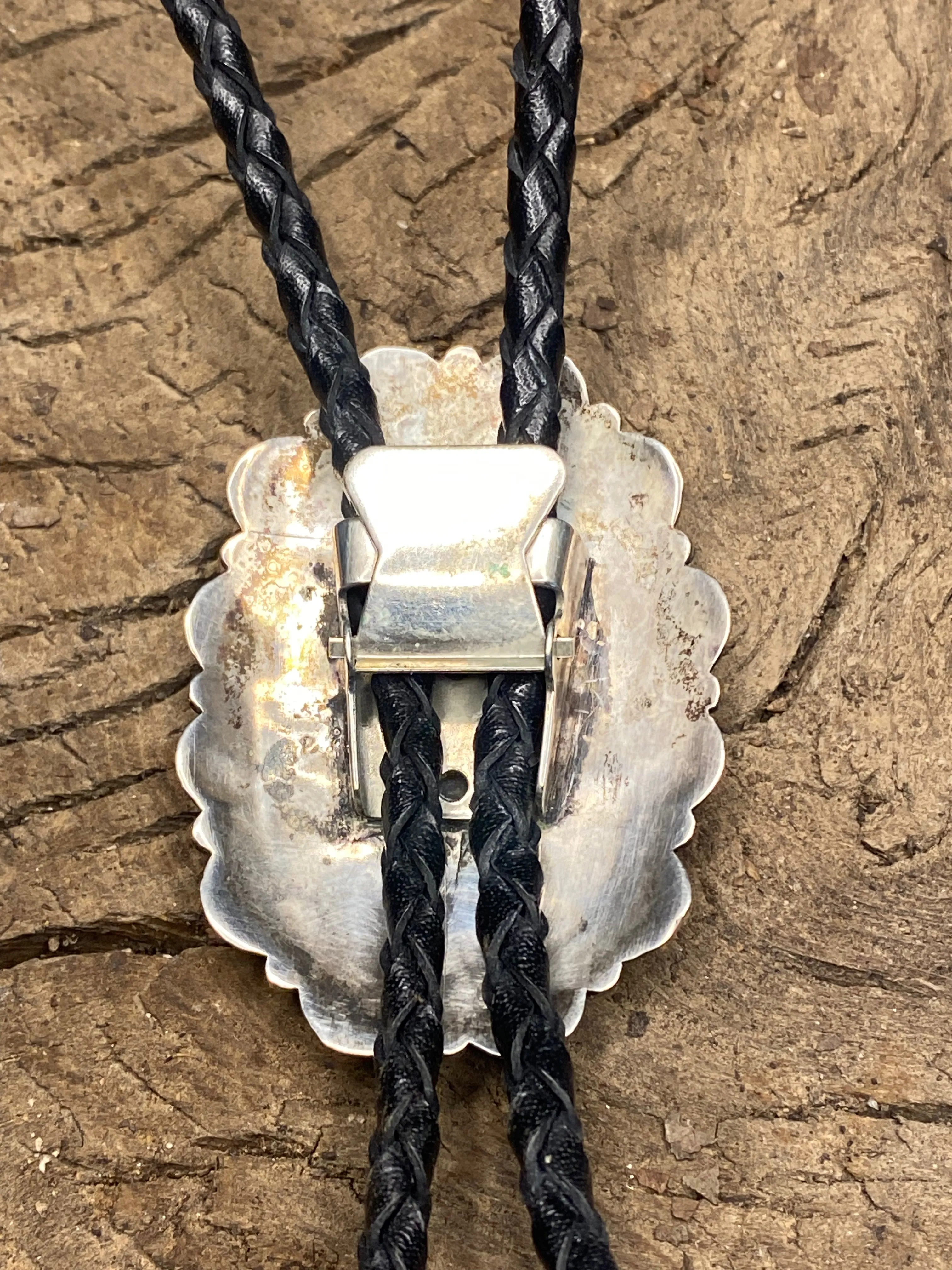 Vintage Turquoise Silver Zuni Needlepoint Bolo Tie sold by Cave and Post product image thumbnail 3