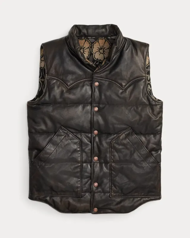 RRL Reversible Leather-Jacquard Vest sold by Cave and Post