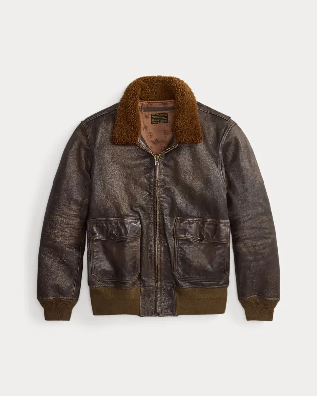RRL Shearling-Collar Leather Flight Jacket sold by Cave and Post
