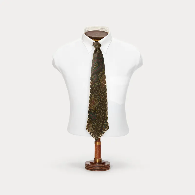 RRL Handmade Suede-Trim Paisley Linen Tie made by RRL
