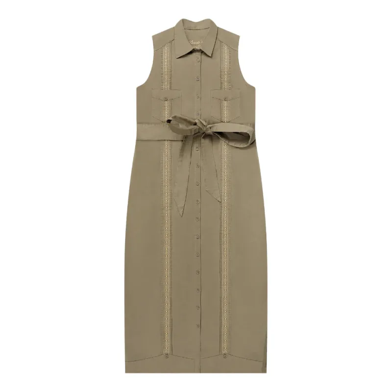 Tejas Guayabera Dress Midi Length - Agave Oro made by Texas Standard