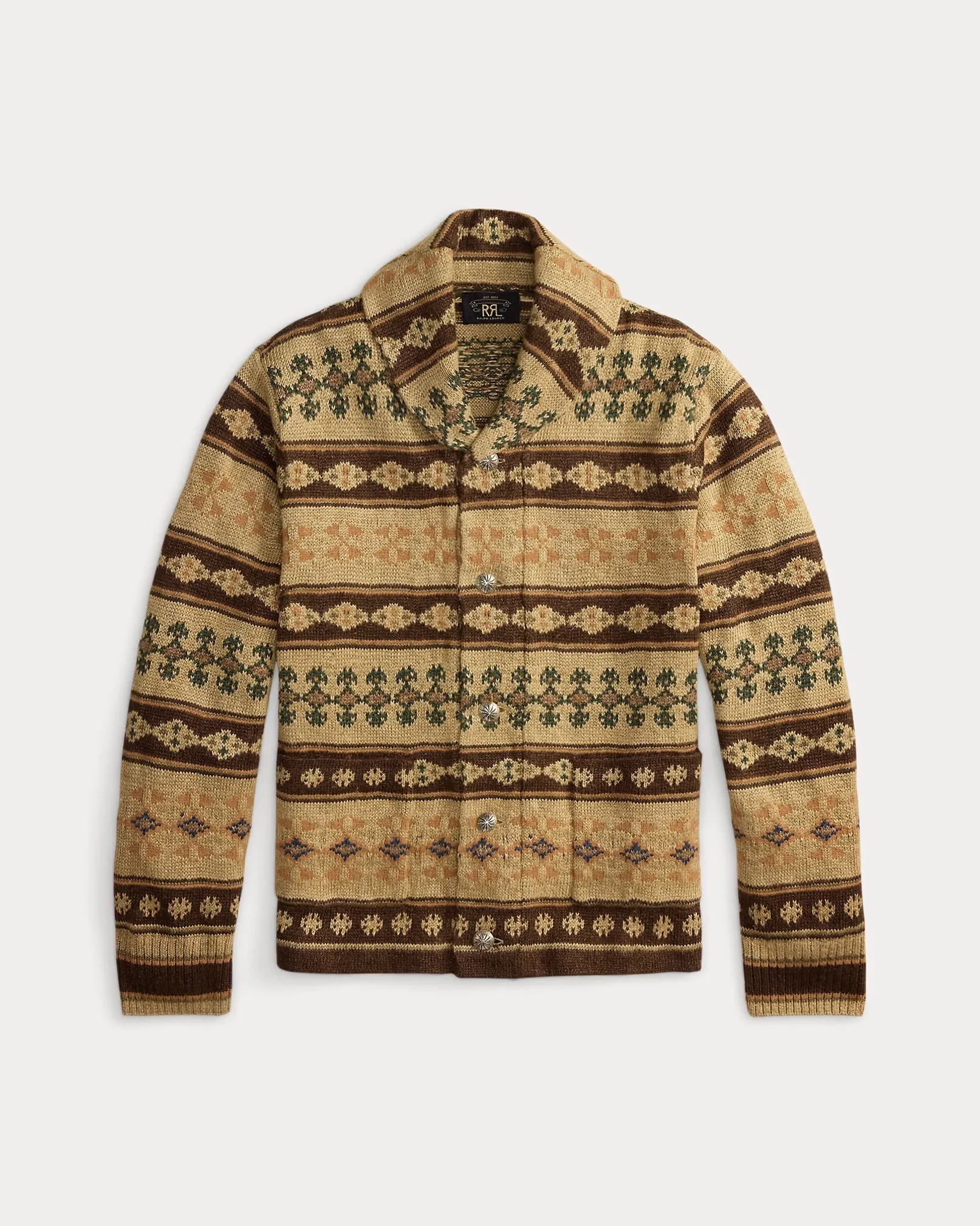 RRL Jacquard-Knit Linen-Blend Cardigan sold by Cave and Post
